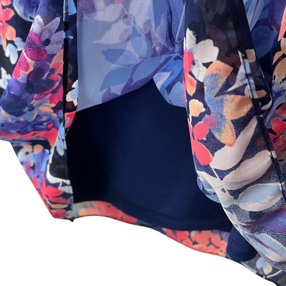 Roz & Ali Women's Floral Print Dress Size 14 Long Sleeve Sheer Overlay Navy Blue - Picture 7 of 10